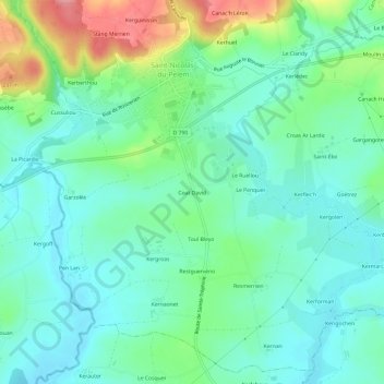 Mapa topográfico Coat David, altitude, relevo