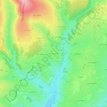 Mapa topográfico Les Trois Croix, altitude, relevo