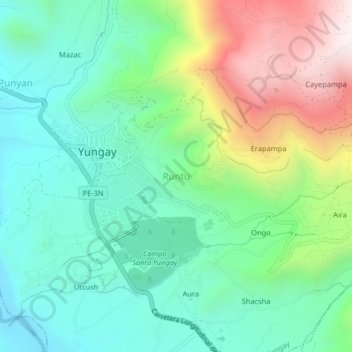 Mapa topográfico Runtu, altitude, relevo
