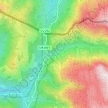 Mapa topográfico Cascata de São Miguel, altitude, relevo