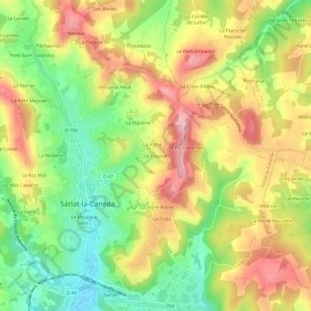 Mapa topográfico Le Foussat, altitude, relevo