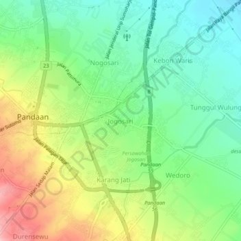 Mapa topográfico Jogosari, altitude, relevo