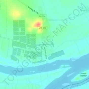 Mapa topográfico Vermelhos, altitude, relevo