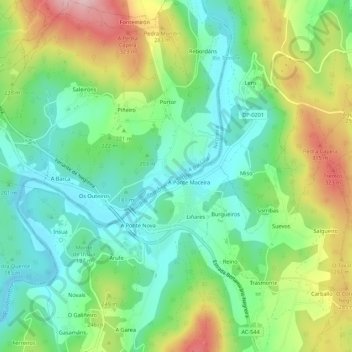 Mapa topográfico A Ponte Maceira, altitude, relevo