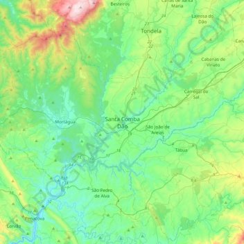 Mapa topográfico Santa Comba Dão, altitude, relevo