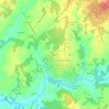Mapa topográfico La Lande, altitude, relevo
