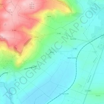 Mapa topográfico Bicon, altitude, relevo