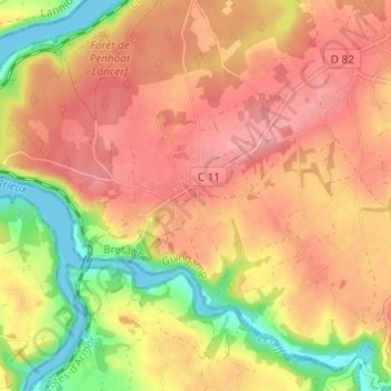 Mapa topográfico Penhoat, altitude, relevo