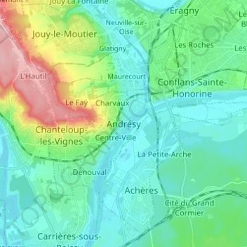 Mapa topográfico Andrésy, altitude, relevo