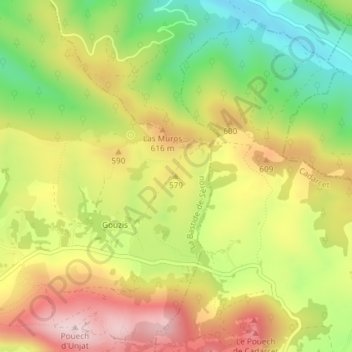 Mapa topográfico 579, altitude, relevo
