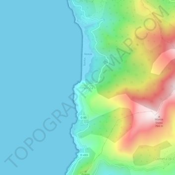 Mapa topográfico Nonza, altitude, relevo
