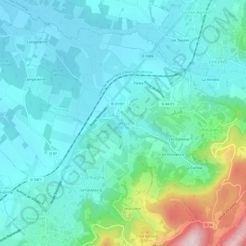 Mapa topográfico Vercia, altitude, relevo