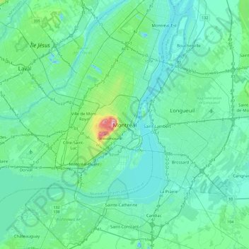 Mapa topográfico Montreal, altitude, relevo