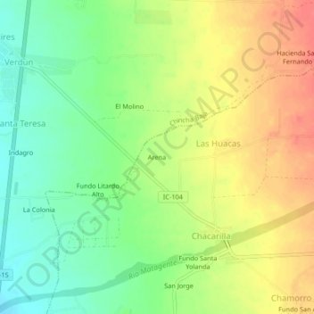 Mapa topográfico Arena, altitude, relevo