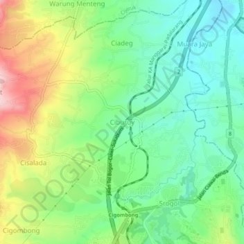 Mapa topográfico Ciburuy, altitude, relevo