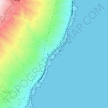 Mapa topográfico Los Barrancos, altitude, relevo