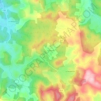 Mapa topográfico Le Domal, altitude, relevo