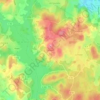 Mapa topográfico Manzagol, altitude, relevo