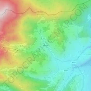 Mapa topográfico Rieutort, altitude, relevo