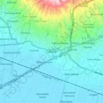 Mapa topográfico Cileunyi, altitude, relevo