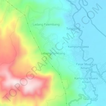 Mapa topográfico Lebong Tambang, altitude, relevo