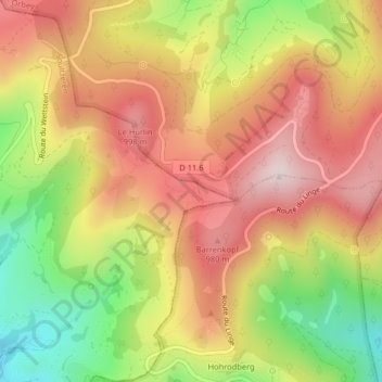 Mapa topográfico Le Glasborn, altitude, relevo