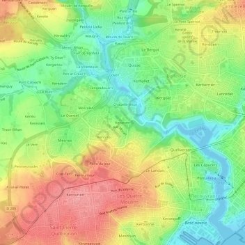 Mapa topográfico Kerorven, altitude, relevo
