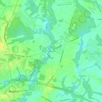 Mapa topográfico Kirbys Mill, altitude, relevo