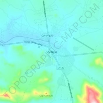 Mapa topográfico Quibala, altitude, relevo