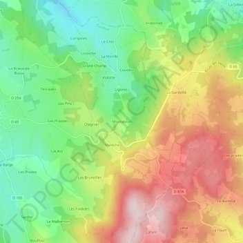 Mapa topográfico Montabrut, altitude, relevo