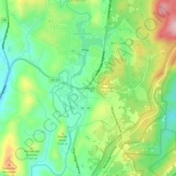 Mapa topográfico Pineola, altitude, relevo