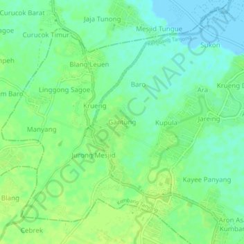 Mapa topográfico Gantung, altitude, relevo