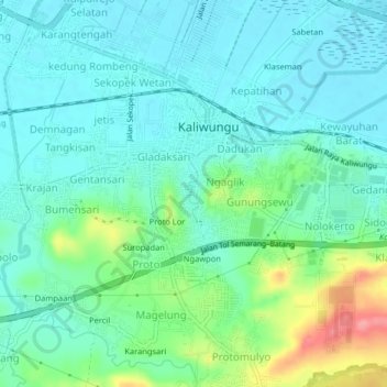 Mapa topográfico Mranggen, altitude, relevo