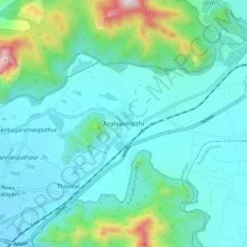 Mapa topográfico Aralvaimozhi, altitude, relevo