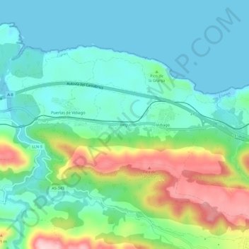 Mapa topográfico Riego, altitude, relevo