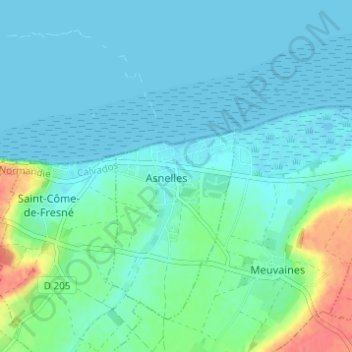 Mapa topográfico Asnelles, altitude, relevo