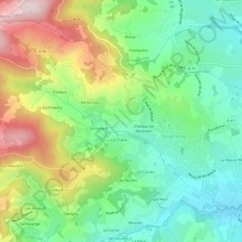 Mapa topográfico Le Rousseau, altitude, relevo