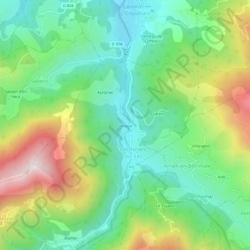 Mapa topográfico Ourjout, altitude, relevo