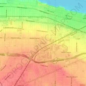 Mapa topográfico Birdtown, altitude, relevo