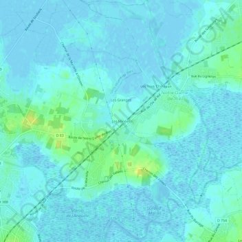 Mapa topográfico Les Minées, altitude, relevo