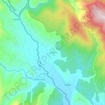 Mapa topográfico O Castro, altitude, relevo