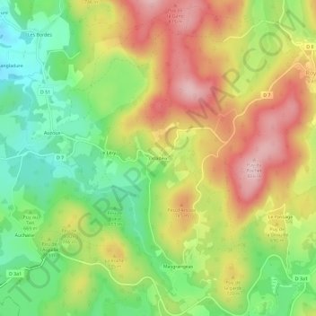 Mapa topográfico Orladeix, altitude, relevo