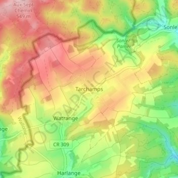 Mapa topográfico Tarchamps, altitude, relevo