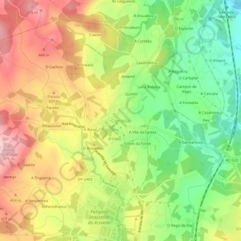 Mapa topográfico Cerceda, altitude, relevo