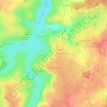 Mapa topográfico Les Rateliers, altitude, relevo