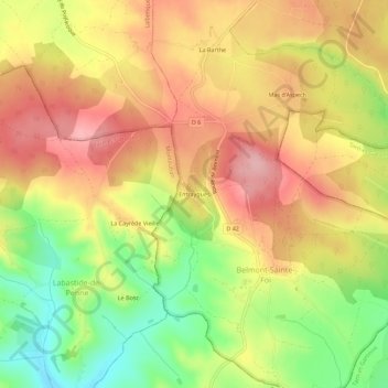 Mapa topográfico Entraygues, altitude, relevo