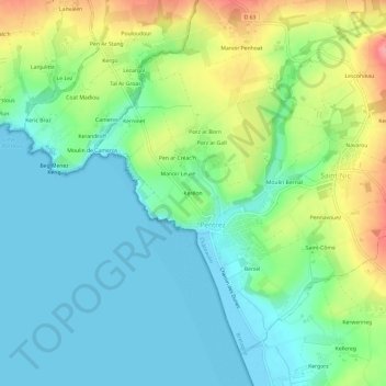 Mapa topográfico Keréon, altitude, relevo