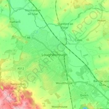 Mapa topográfico Loughborough, altitude, relevo