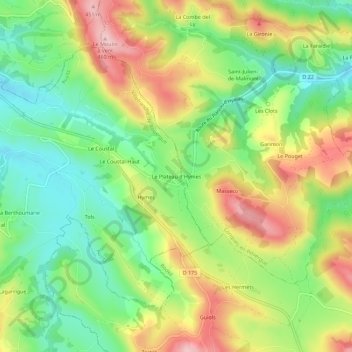 Mapa topográfico Le Plateau d'Hymes, altitude, relevo
