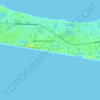 Mapa topográfico Miramar Beach, altitude, relevo
